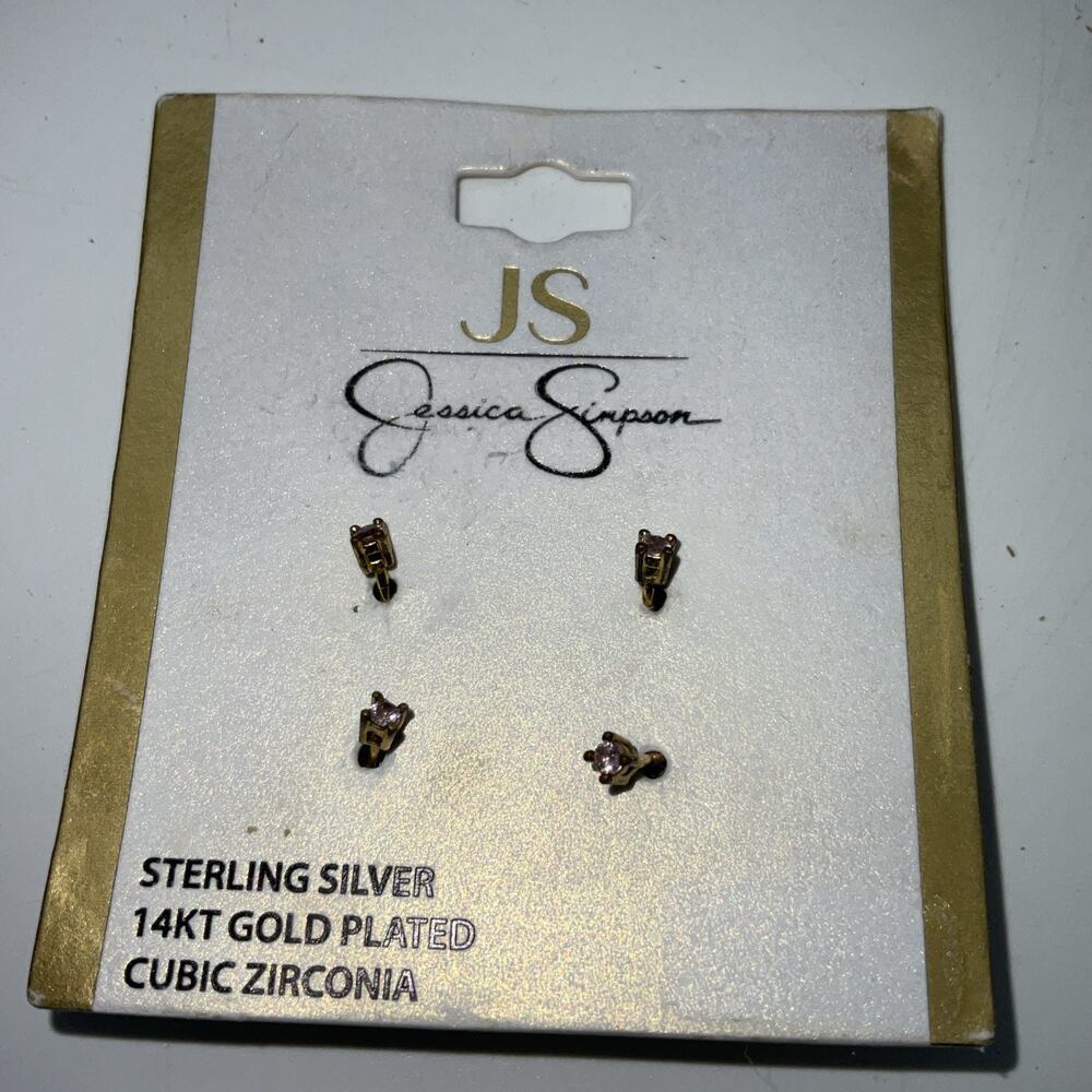 Jessica Simpson Sterling Silver 14KT Gold Plated Cubic Zirconia Earrings